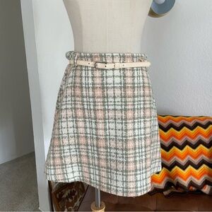 Vintage 1990s Rampage Preppy Tweed Plaid Belted Mini Skirt
